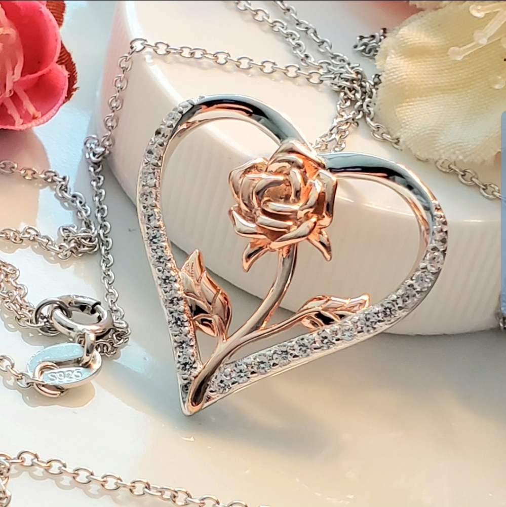 NEW S925 Winter Rose Heart Necklace - Picture 6 of 8